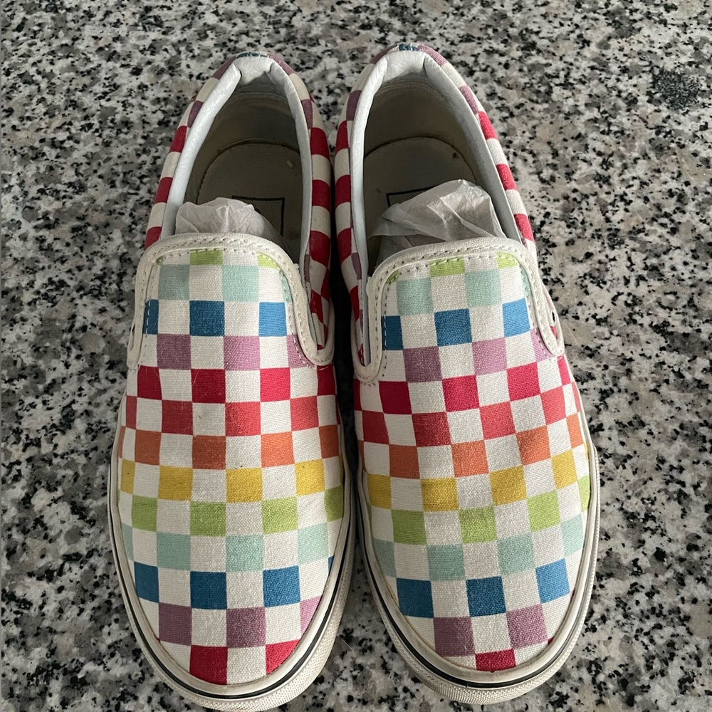 Unisex Rainbow Checkerboards Slip-on Vans